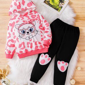 GIRLS ANIMAL PRINT GRAPHIC HOODIE AND JOGGERS SET